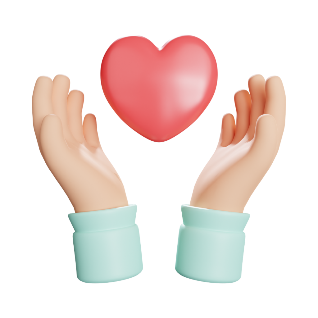 duas mãos em volta de um coração